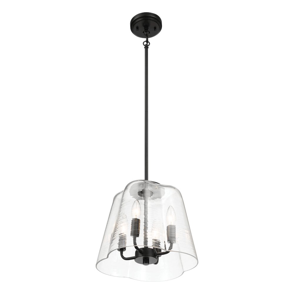 Soiree Four Candle Lights Pendant With Clear Glass - Black Finish. Picture 4
