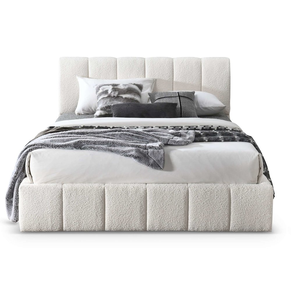 Hilar White Boucle Platform Bed King Size. Picture 1