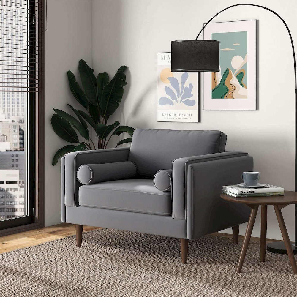 Amber Grey Velvet Lounge Chair. Picture 4