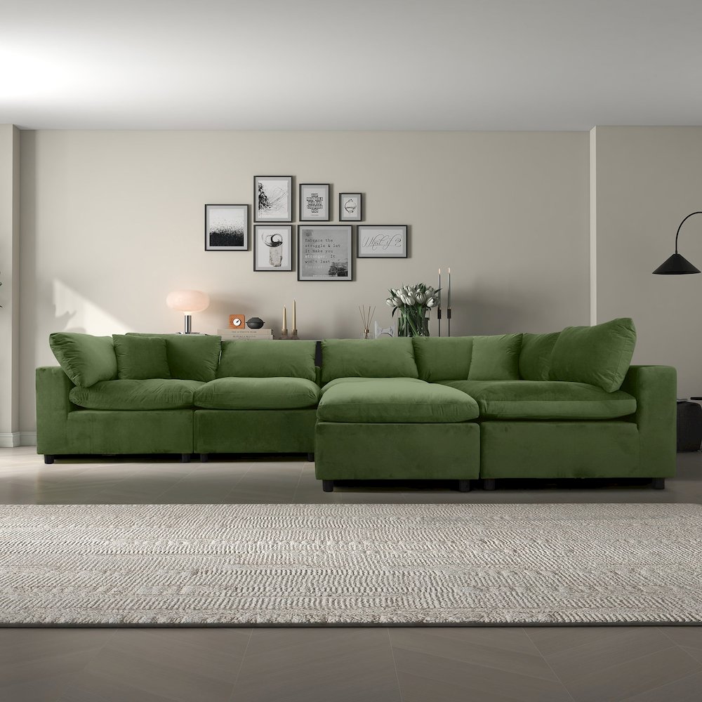 Hayward Olive Green Velvet Modular Sectional Sofa. Picture 3