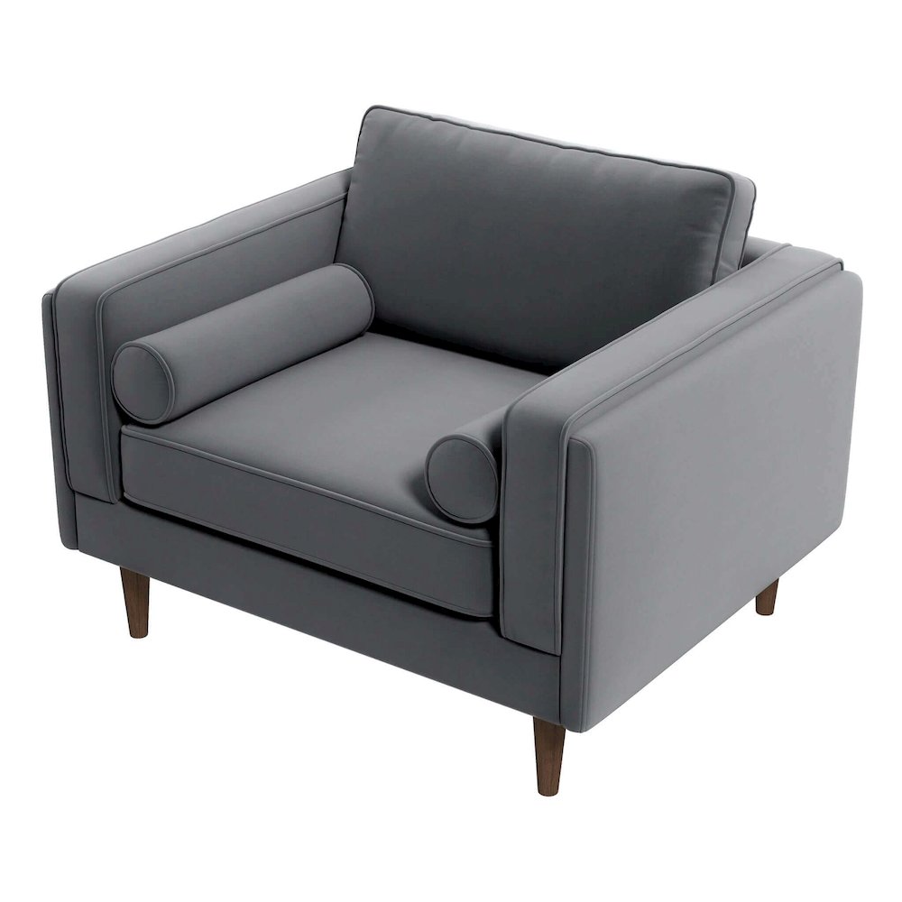 Amber Grey Velvet Lounge Chair. Picture 1