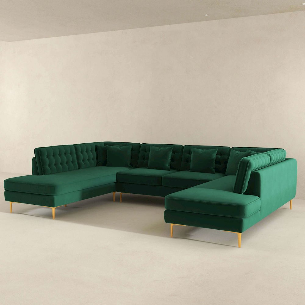 Brooke Green Velvet U Shape Corner Sofa. Picture 4