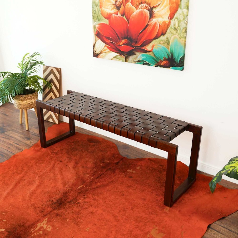 Christina Tan Leather Bench. Picture 4
