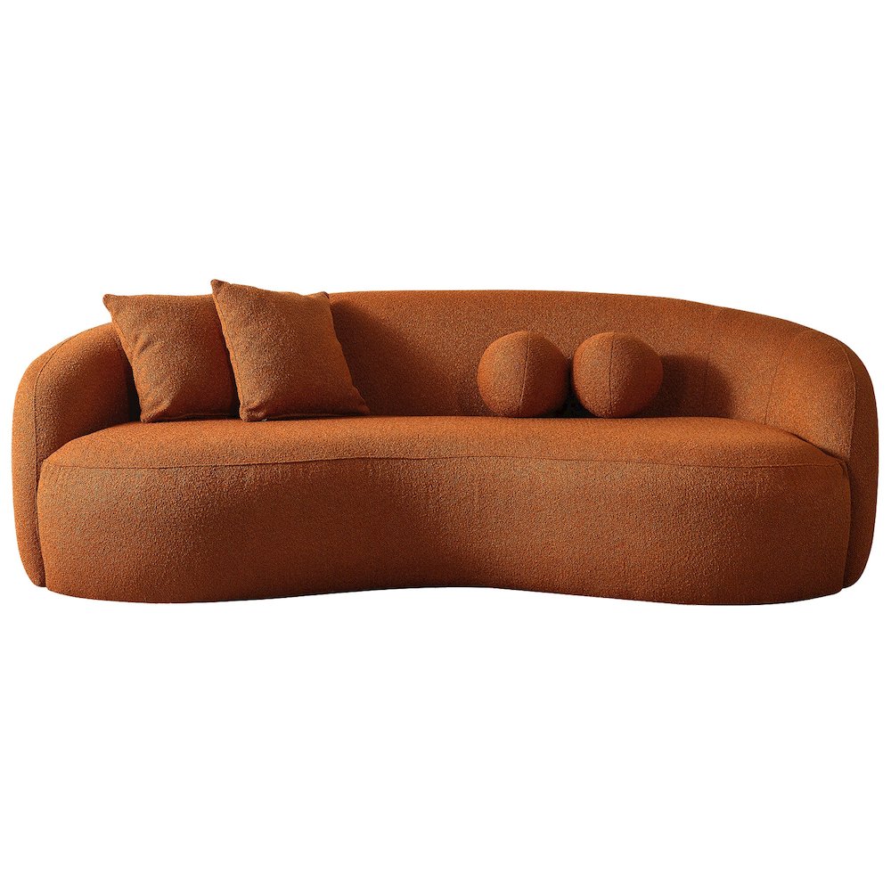 Drake Burnt Orange Japandi Style Curvy Boucle Sofa. Picture 1