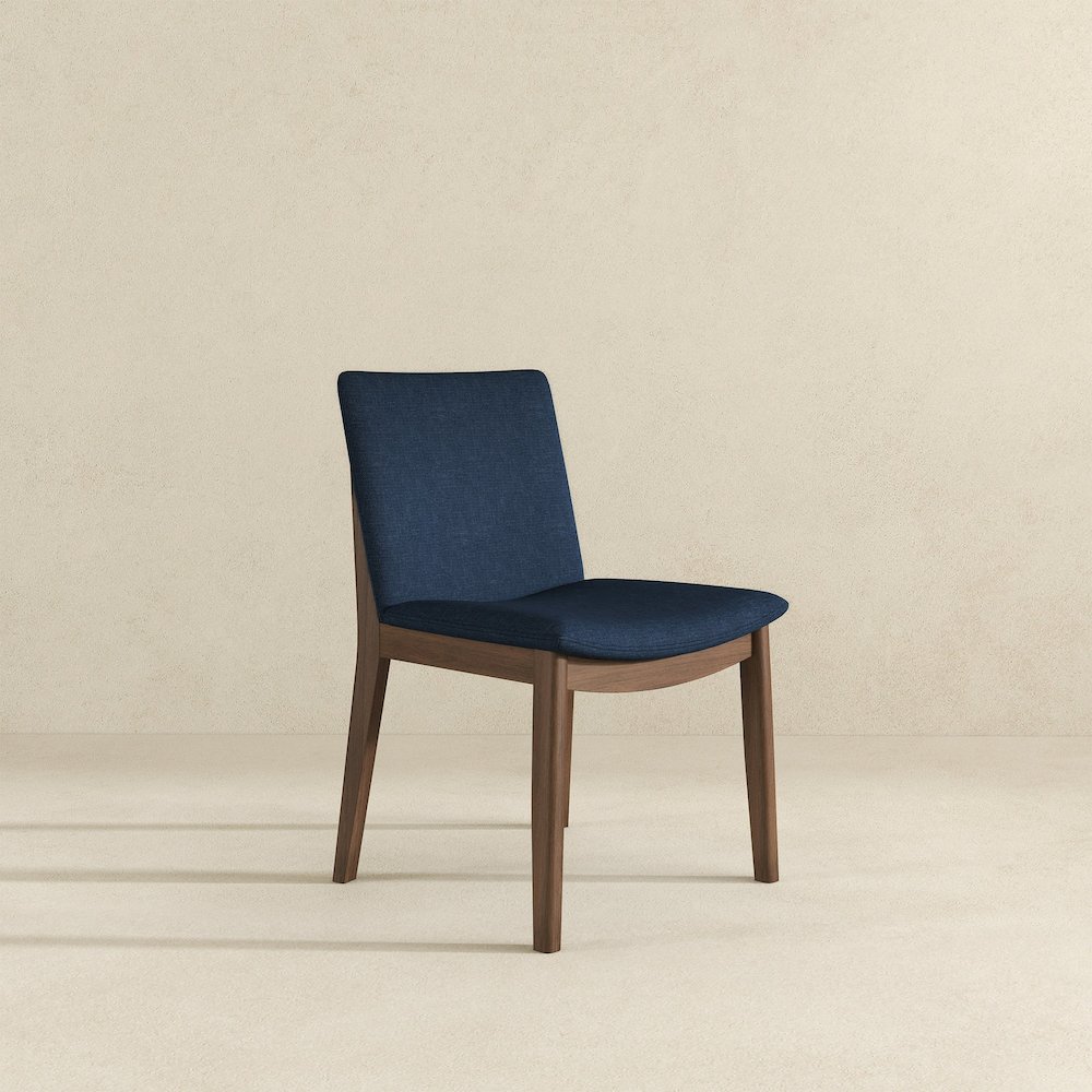 Laura  Blue Linen Solid Wood Dining Chair (Set Of 2). Picture 5