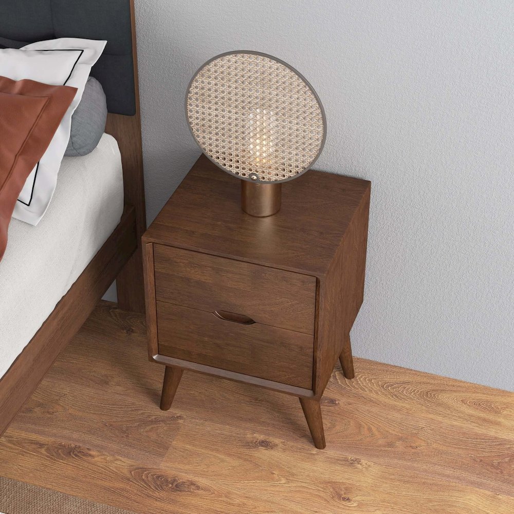 Alexandra Walnut Nightstand - 2 Drawers. Picture 6