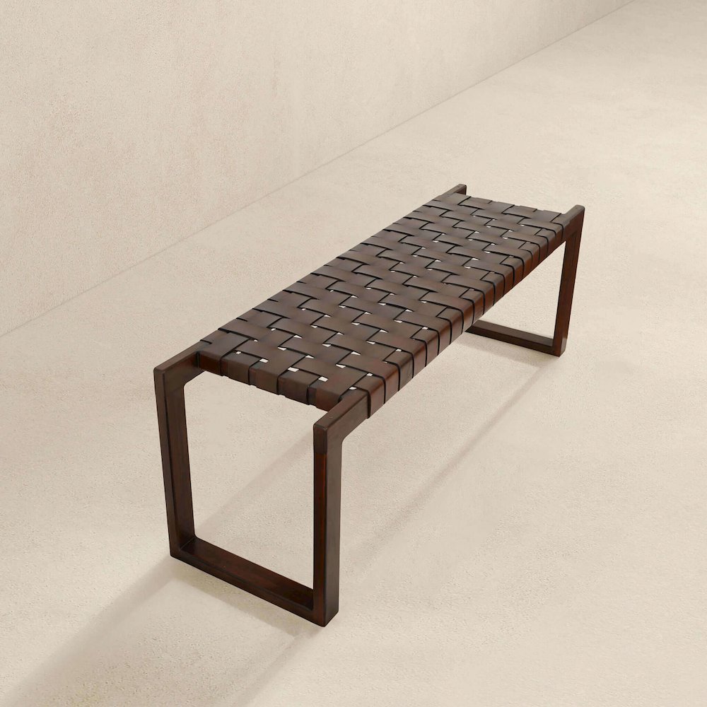 Christina Tan Leather Bench. Picture 5