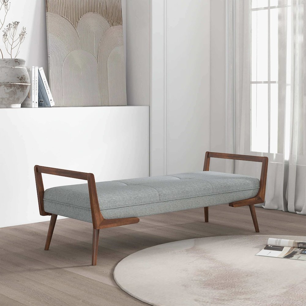 Cora Mid Century Modern Grey Fabric Bench. Picture 4