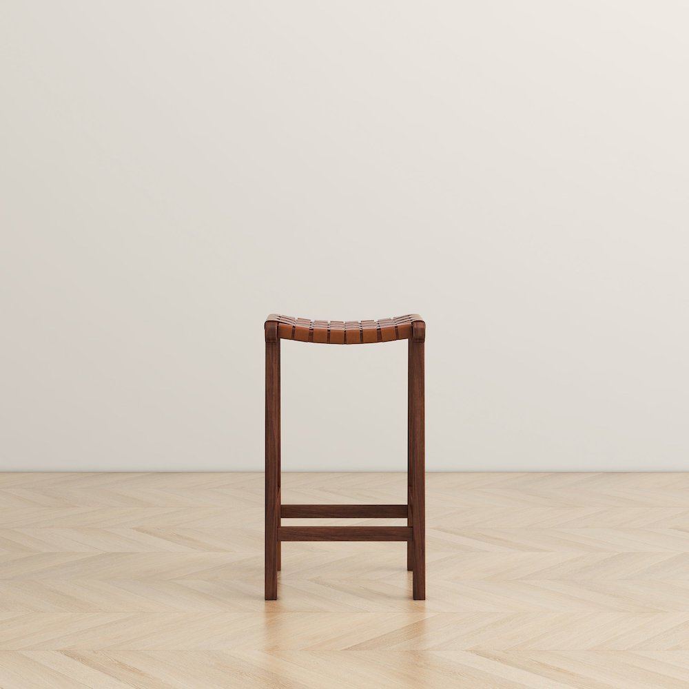 James Mid-Century Modern Genuine Tan Leather 24.5" Counter Stool. Picture 2