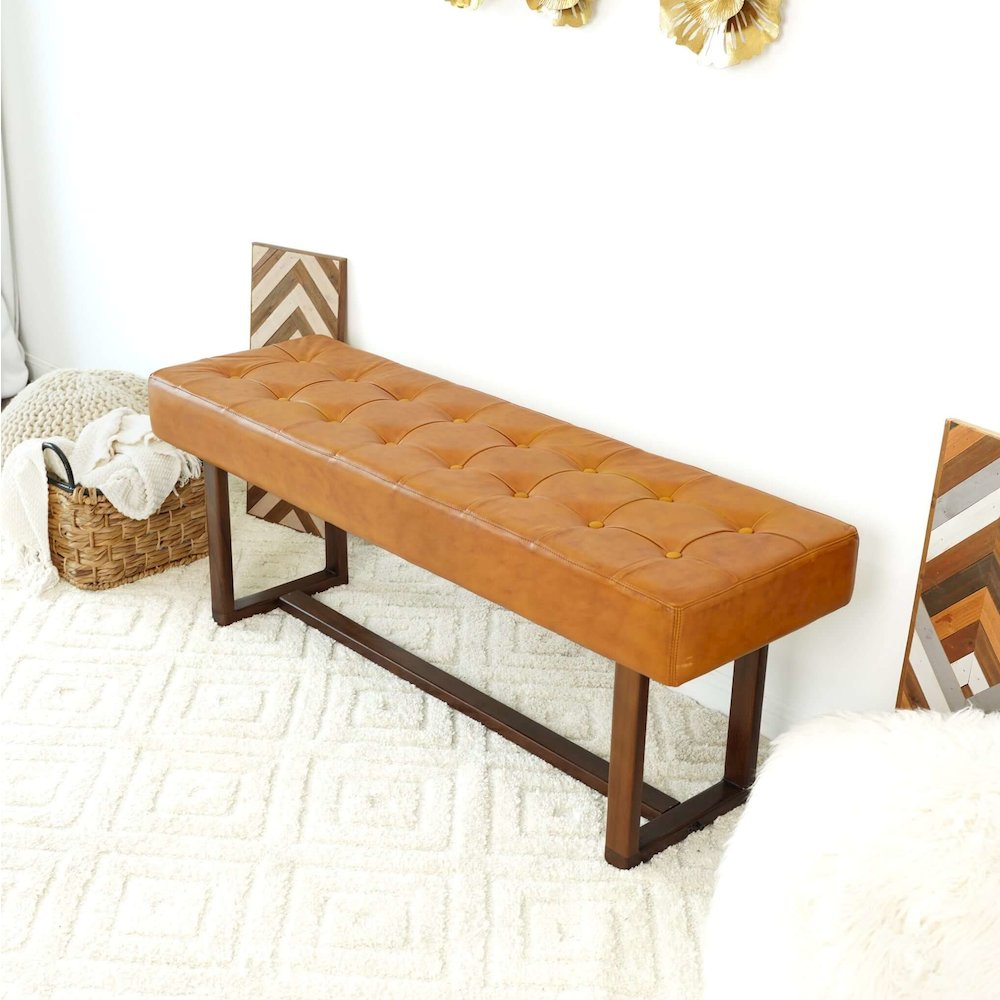Cameron Tan Leather Bench. Picture 7