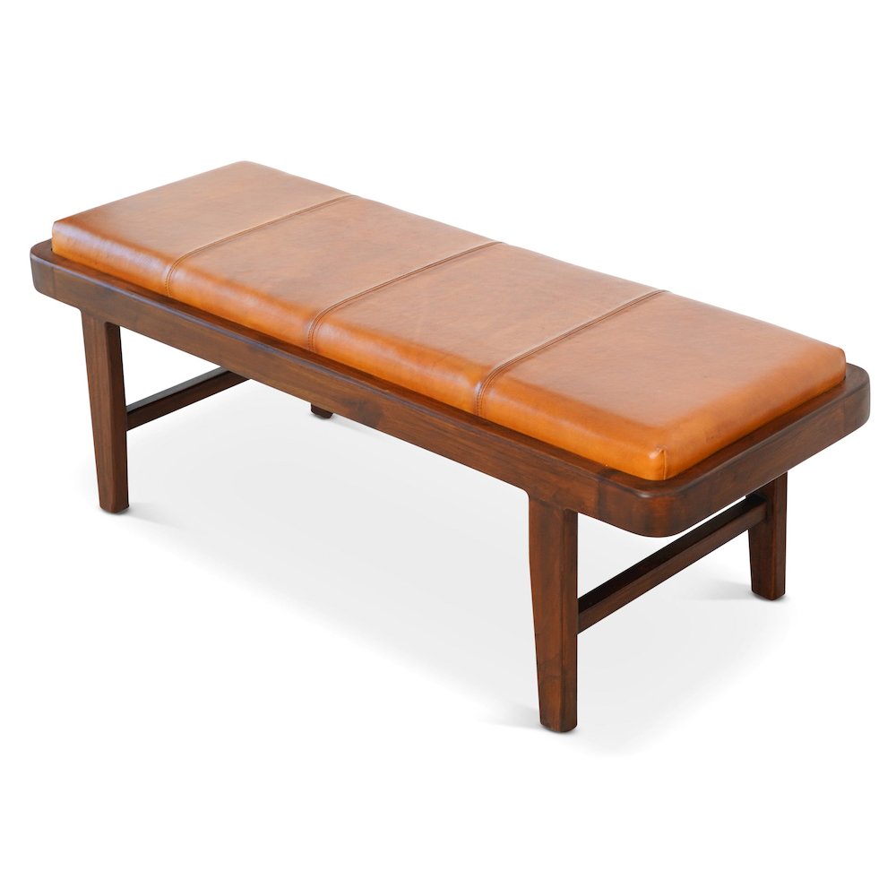 Maddox Tan Leather Bench. Picture 1