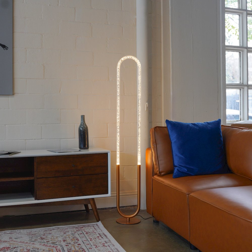 Zeon LED Floor Lamp Coarse Gold and Clear. Picture 4