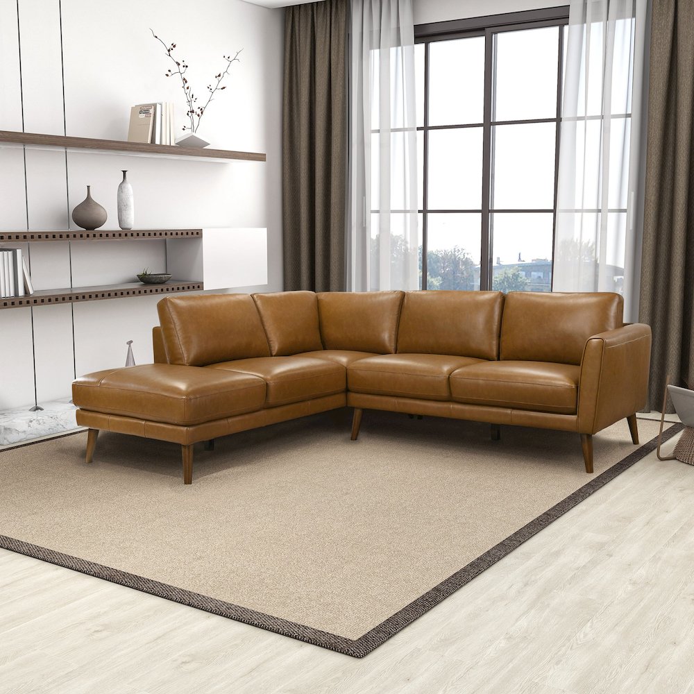 Benson Tan Leather Sectional Sofa Left Facing Chaise. Picture 3