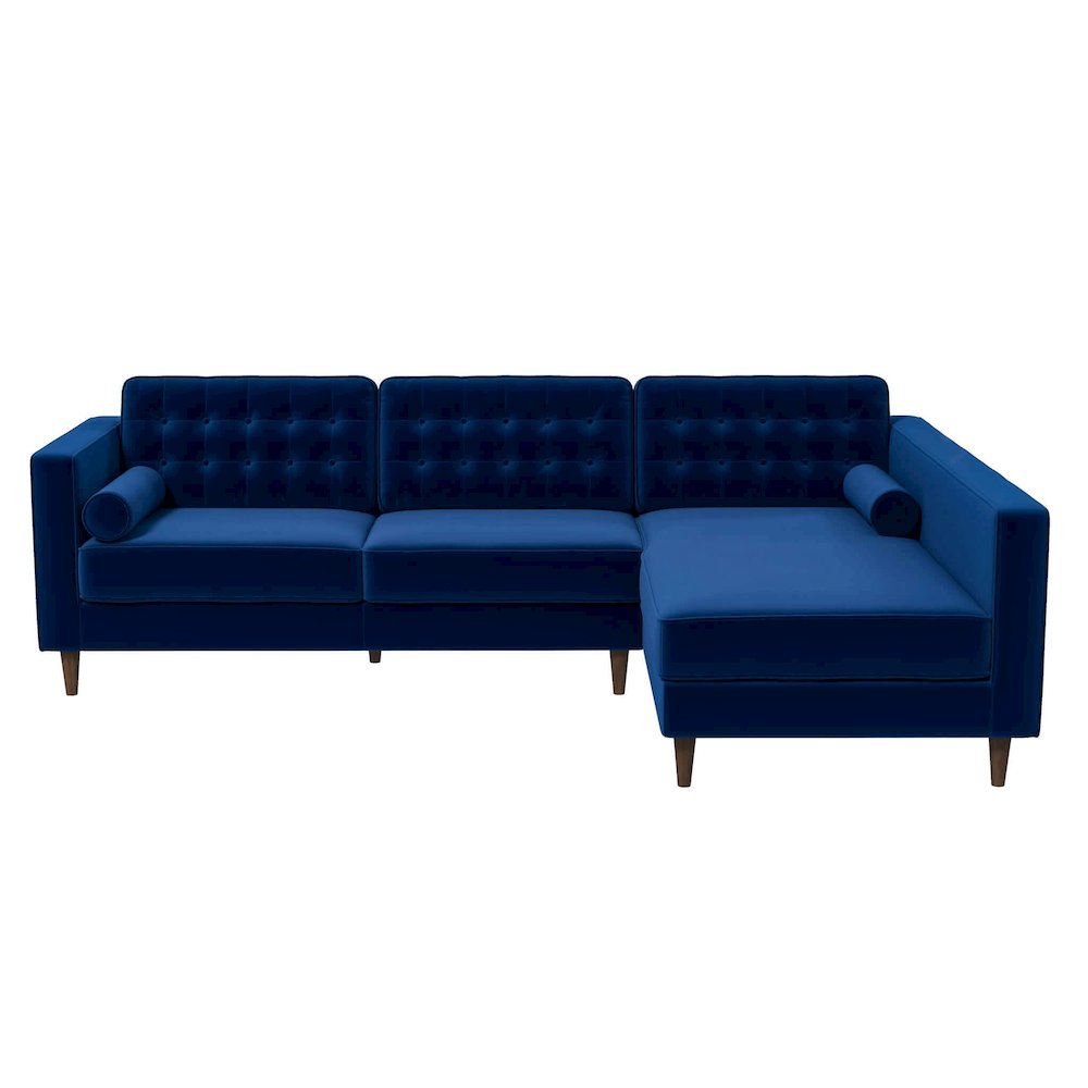 Christian  Blue Velvet Sectional Sofa Right Facing. Picture 1