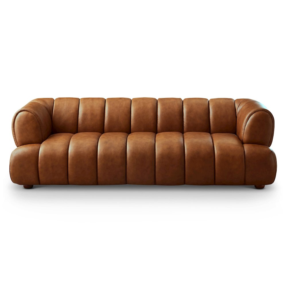 Jasmin Mid-Century Modern Cognac Genuine Leather Sofa. Picture 1