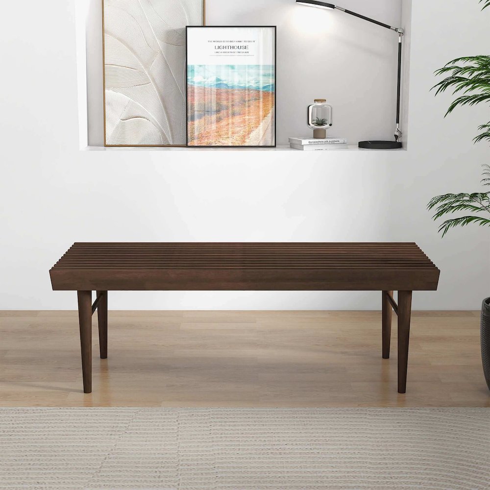 Mia Mid Century Modern Solid Wood Bench. Picture 3