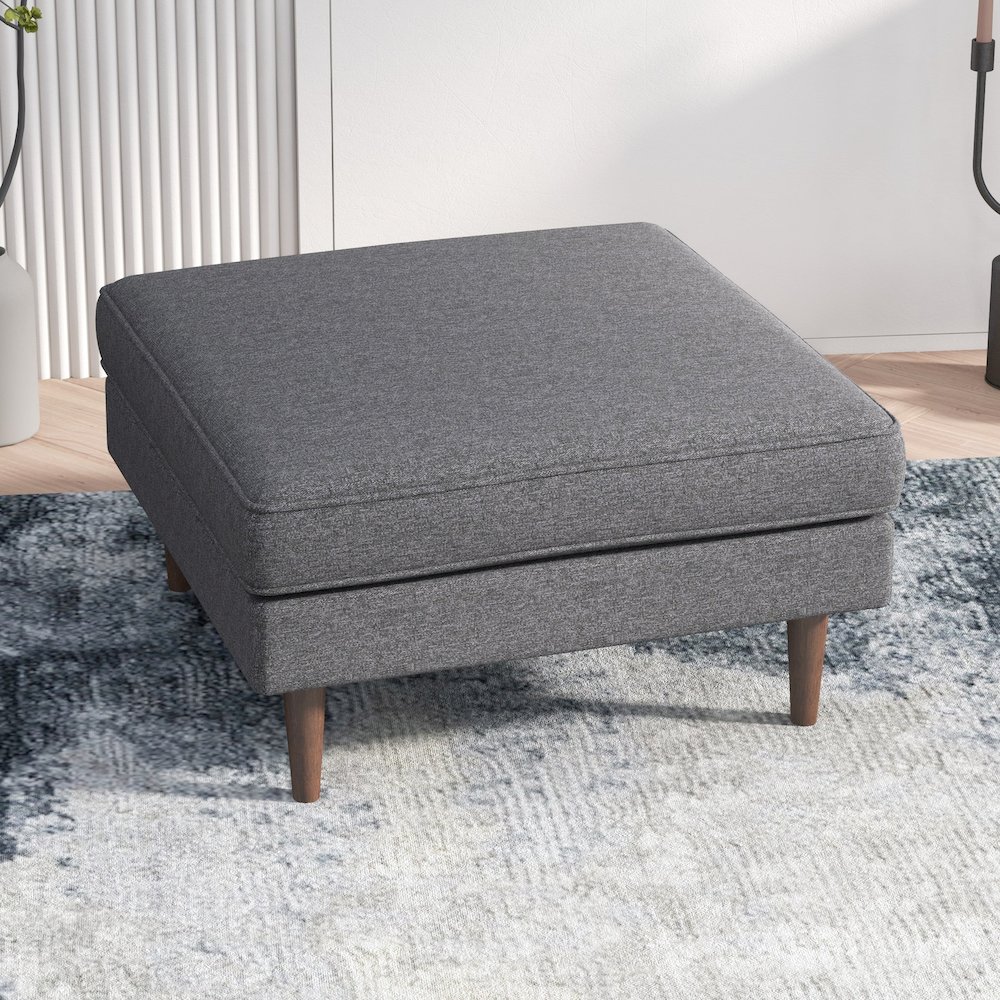 Amber Mid-Century Modern Square Upholstered Ottoman. Picture 1
