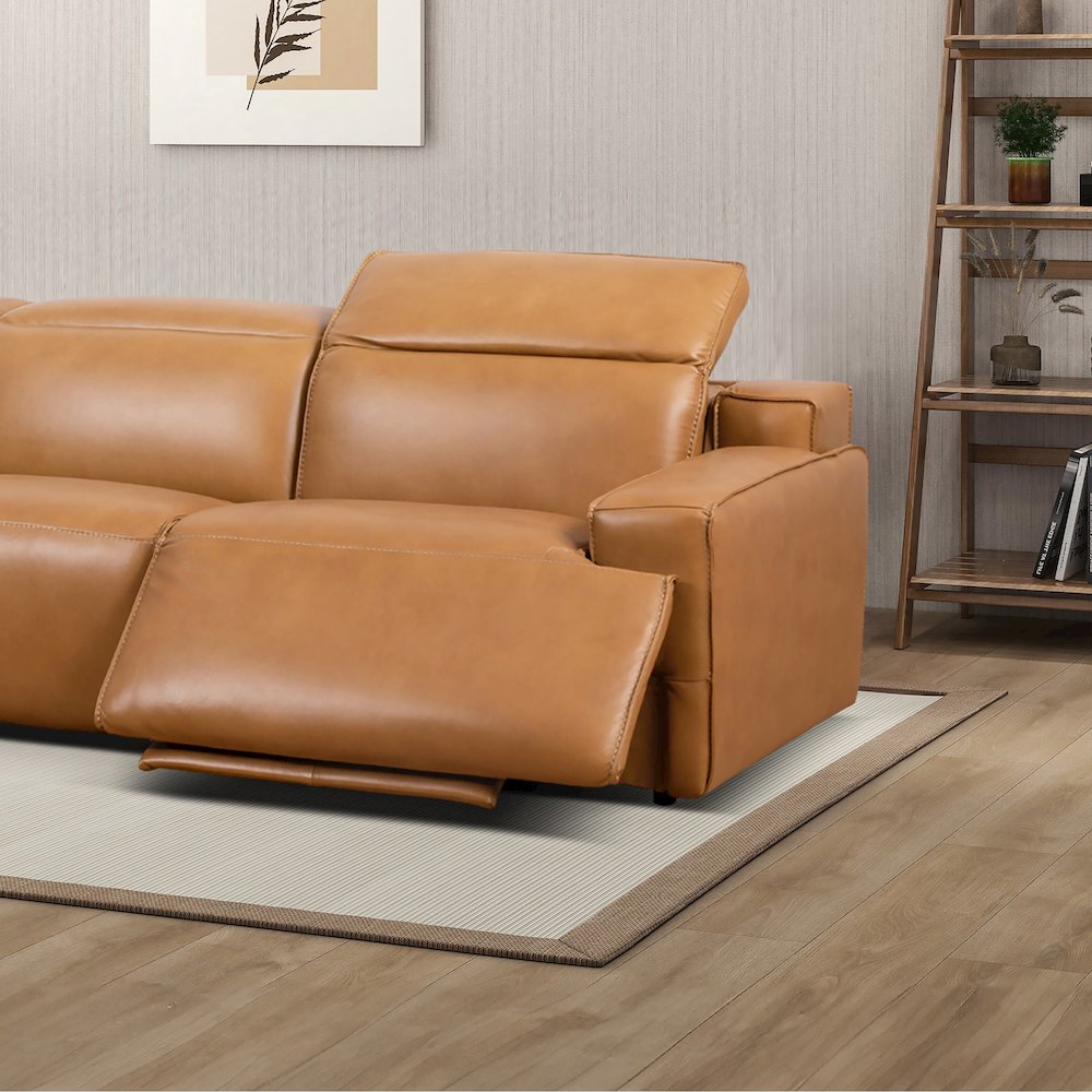 Urbana Triple PWR Tan Leather Recliner Sofa. Picture 5