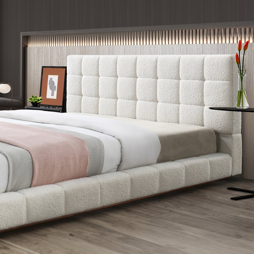 Hudson Ivory Boucle King Bed. Picture 4