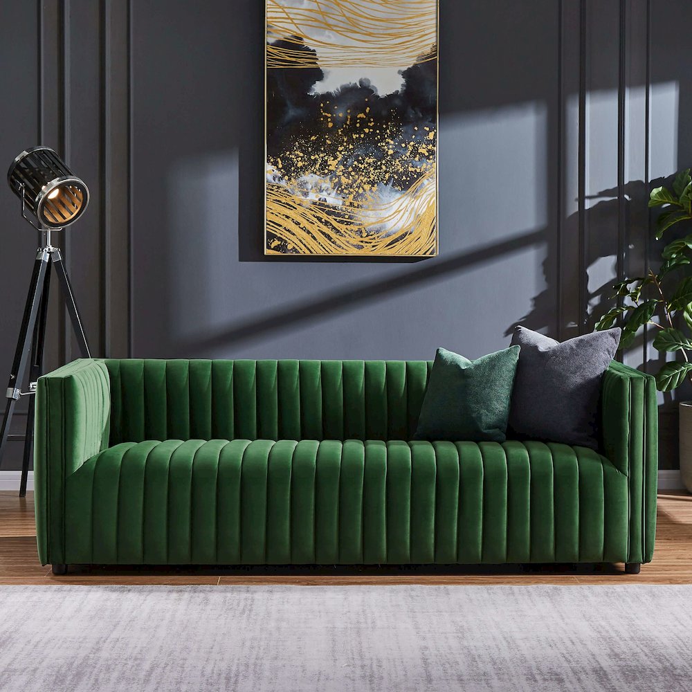 Dominic Channel Tufted Velvet Sofa. Picture 2