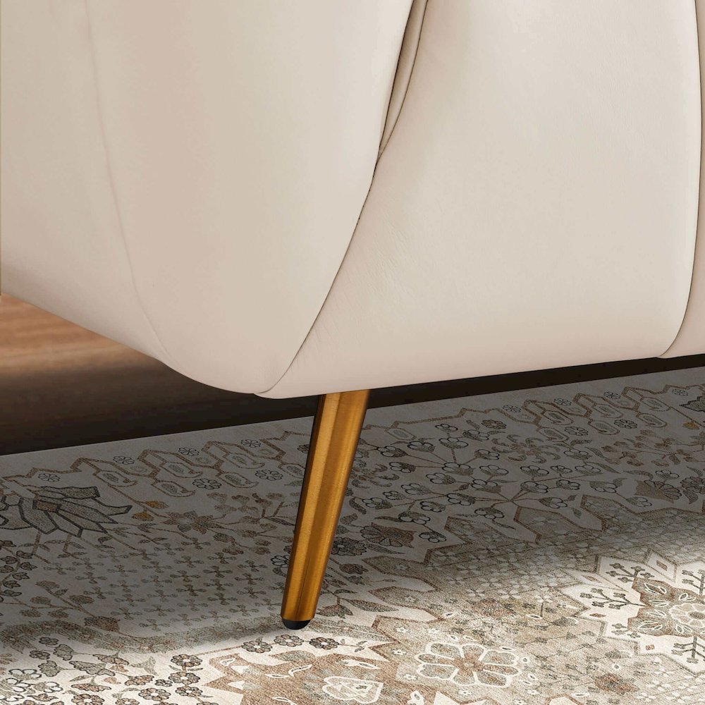 LaMattina Genuine Italian Beige Leather Channel Tufted Sofa. Picture 3