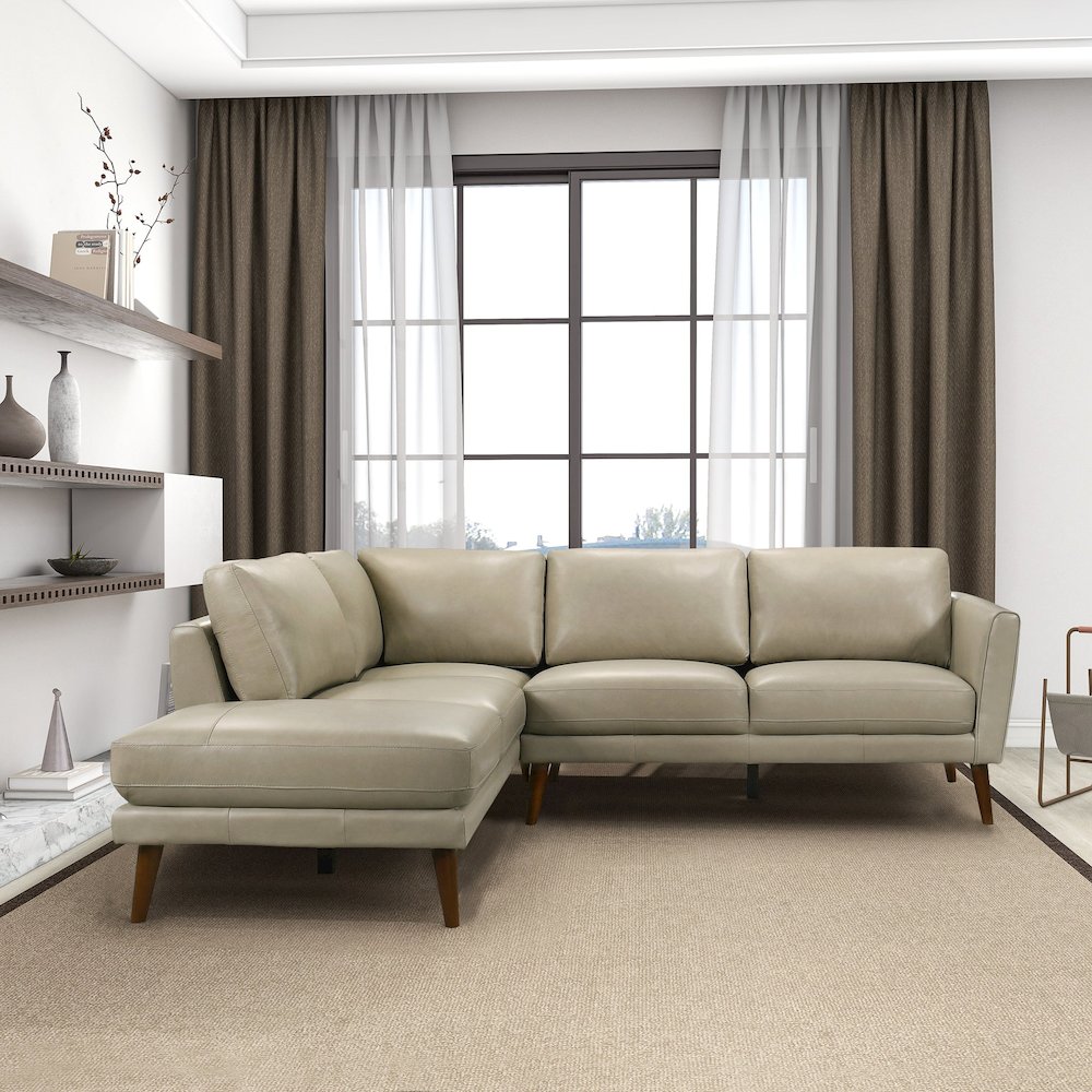 Benson Beige Leather Sectional Sofa Left Facing Chaise. Picture 3