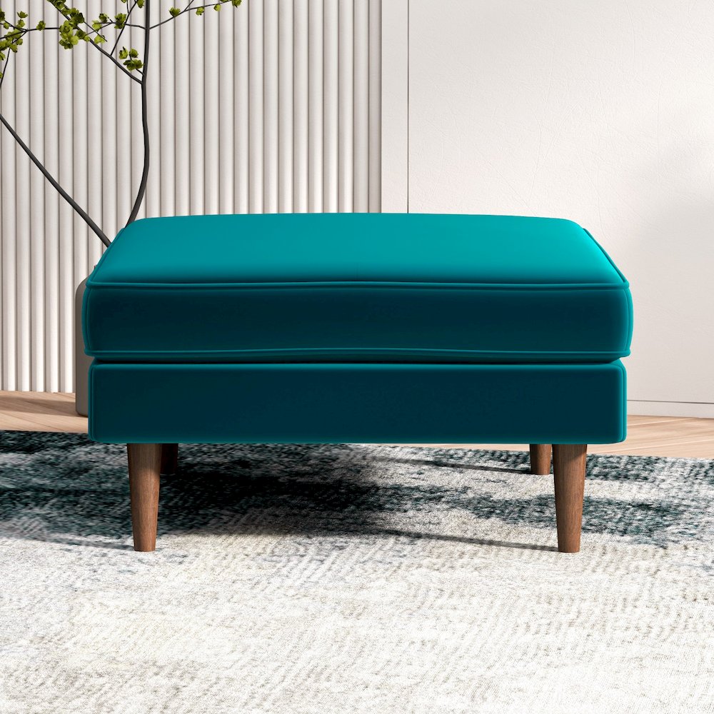 Amber Mid-Century Modern Square Upholstered Ottoman. Picture 3