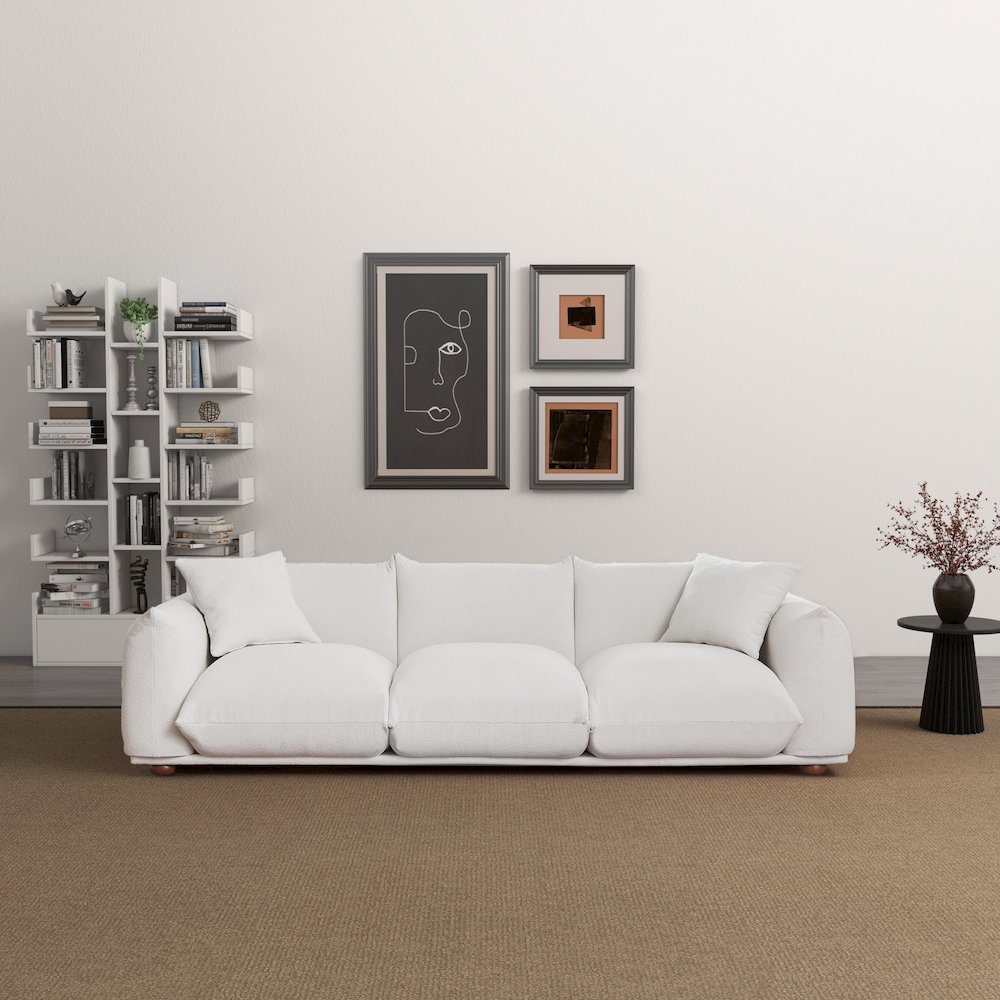 Kely  100'' Cream Boucle Upholstered Sofa. Picture 3