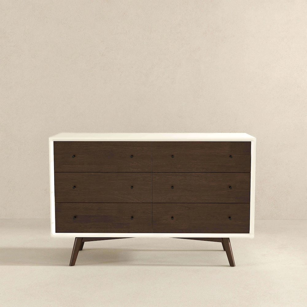 Caroline Mid-Century Modern White Dresser 6 Drawer. Picture 7