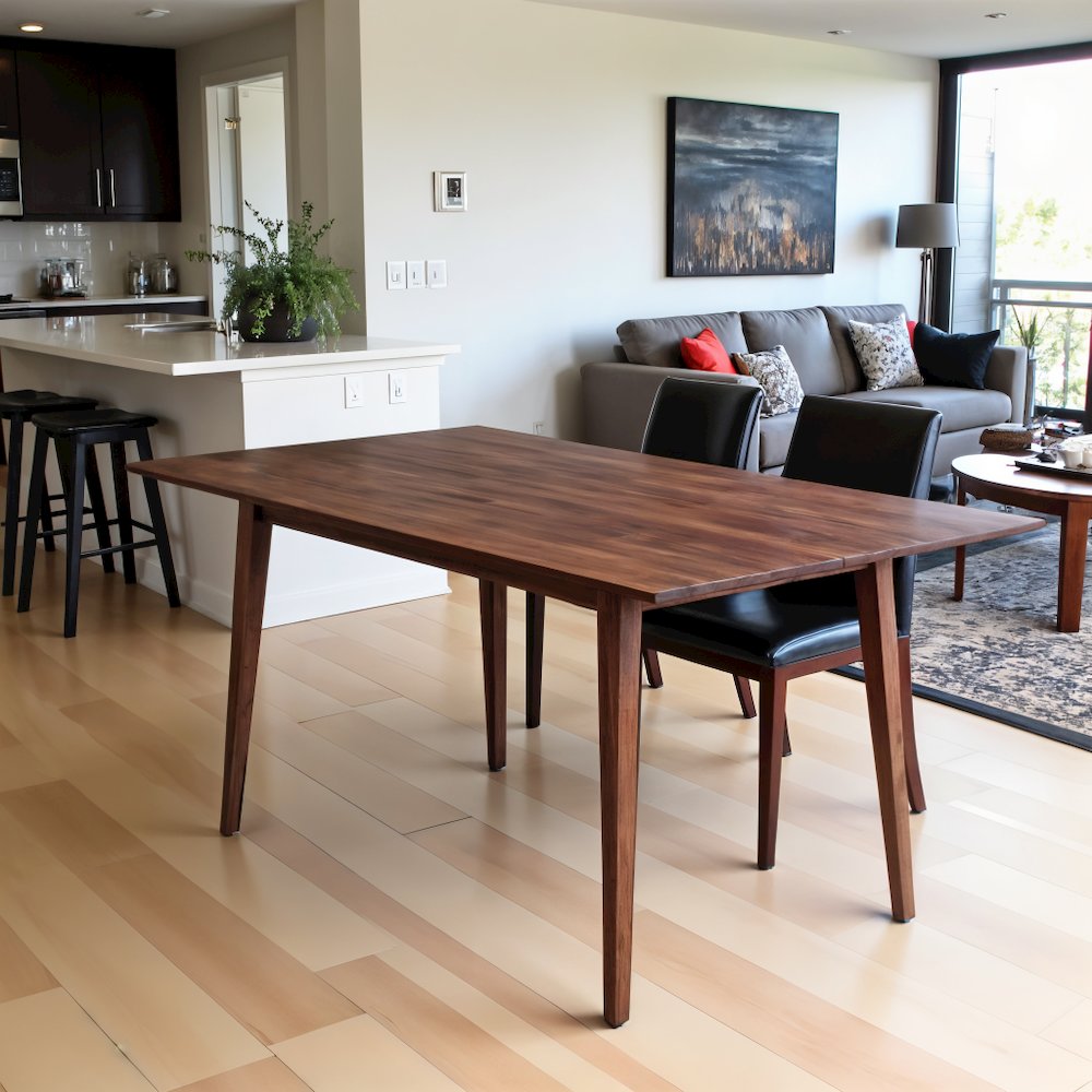 Modern Solid Wood Rectangular Dining Table with Walnut Legs, Brown. Picture 4