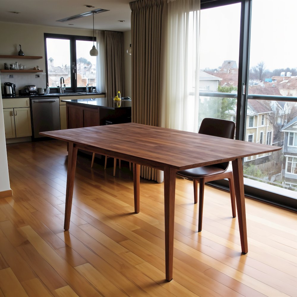 Modern Solid Wood Rectangular Dining Table with Walnut Legs, Brown. Picture 2