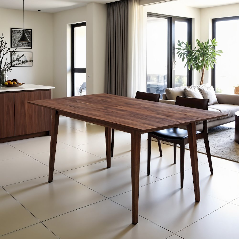 Modern Solid Wood Rectangular Dining Table with Walnut Legs, Brown. Picture 3