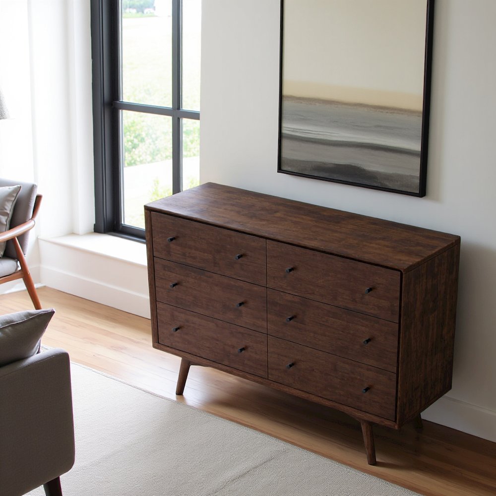 Solid Wood 6-Drawer Dresser for Bedroom, Real Wood Construction, Brown. Picture 5