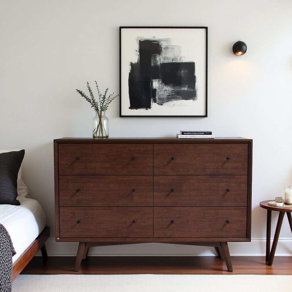 Solid Wood 6-Drawer Dresser for Bedroom, Real Wood Construction, Brown. Picture 3