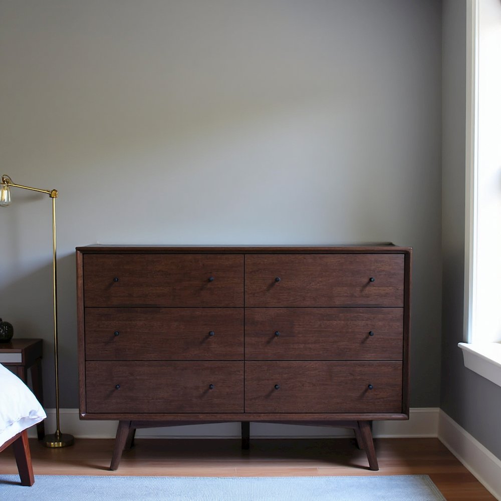 Solid Wood 6-Drawer Dresser for Bedroom, Real Wood Construction, Brown. Picture 4