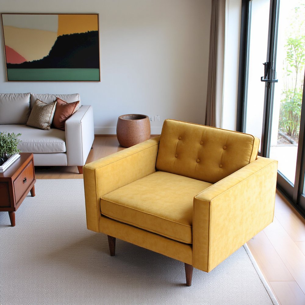 Yellow Velvet Lounge Chair with Solid Wood Frame, Perfect Accent Chair. Picture 4