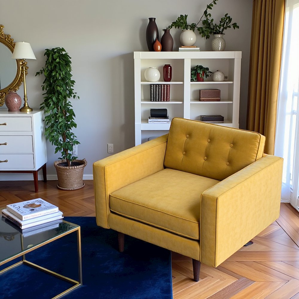 Yellow Velvet Lounge Chair with Solid Wood Frame, Perfect Accent Chair. Picture 3