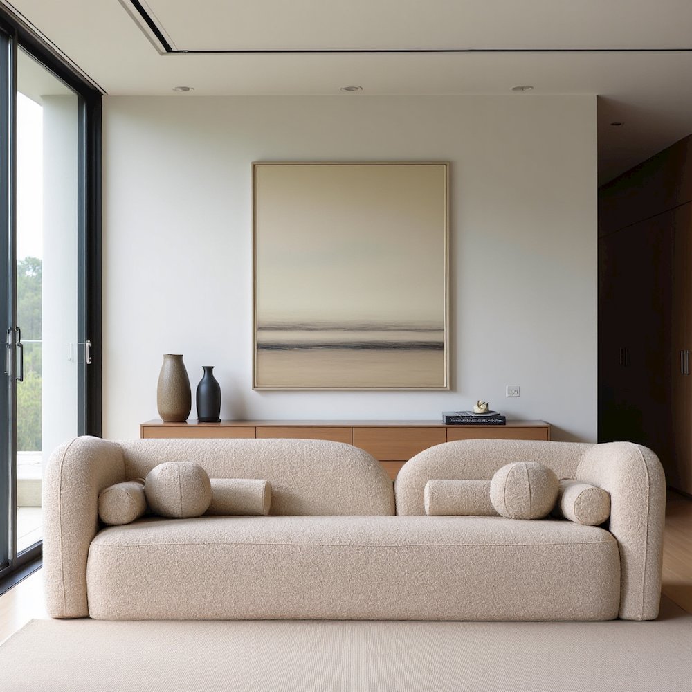 Beige Cloud Sofa, Comfy Couch with Solid Wood Frame and Boucle Upholstery. Picture 2