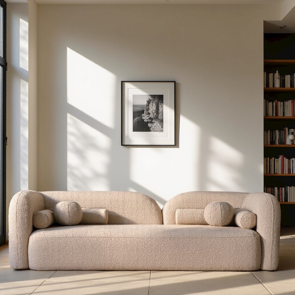 Beige Cloud Sofa, Comfy Couch with Solid Wood Frame and Boucle Upholstery. Picture 3