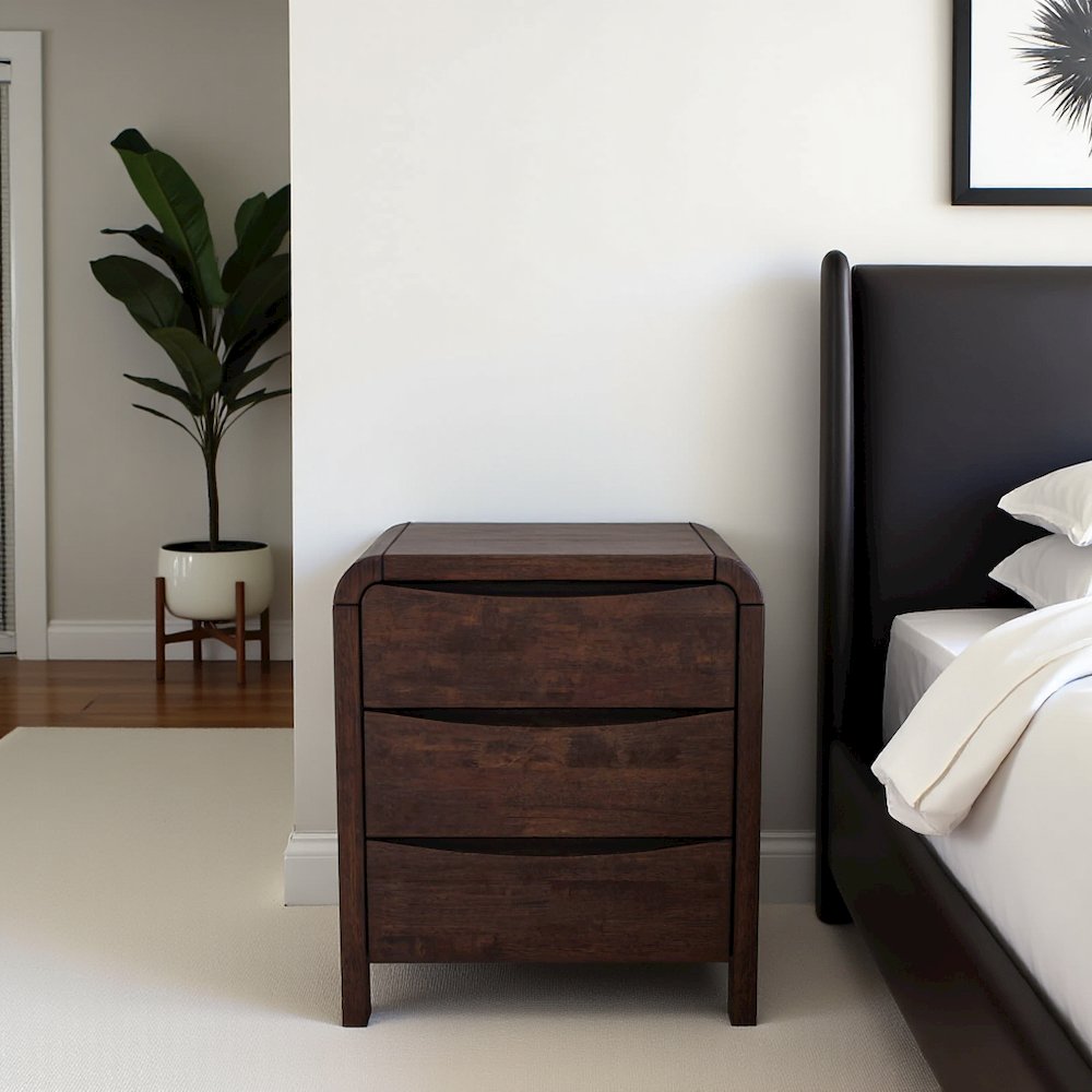 Solid Wood 2-Drawer Nightstand in Brown, Mid Century Modern Nightstand. Picture 3