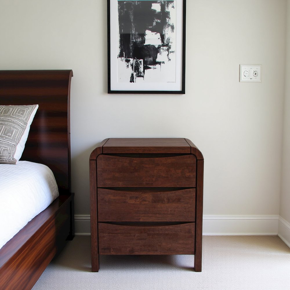 Solid Wood 2-Drawer Nightstand in Brown, Mid Century Modern Nightstand. Picture 4
