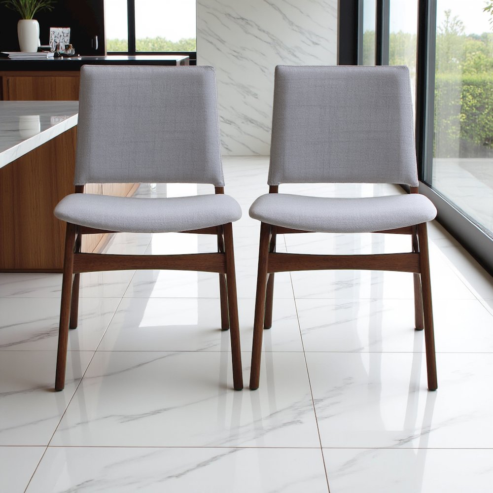 Set of 2 Light Gray Fabric Dining Chairs for Dining Room and Kitchen. Picture 2