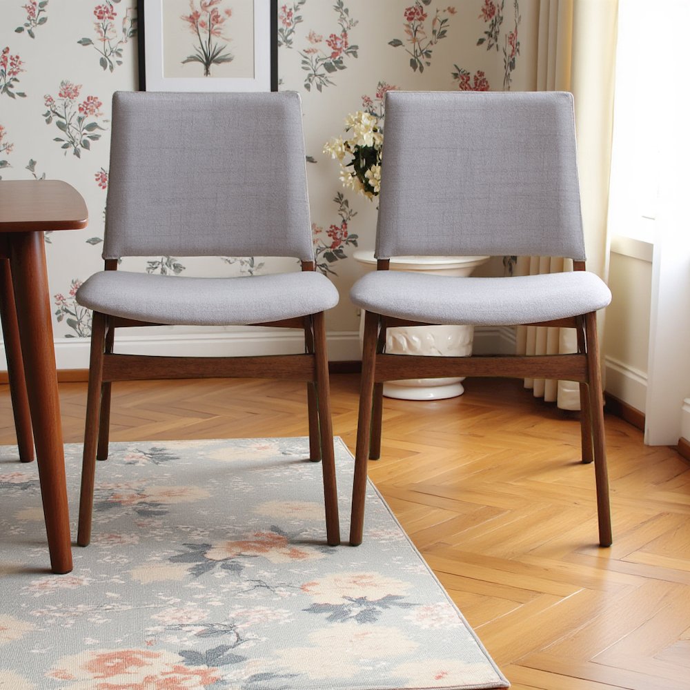 Set of 2 Light Gray Fabric Dining Chairs for Dining Room and Kitchen. Picture 3