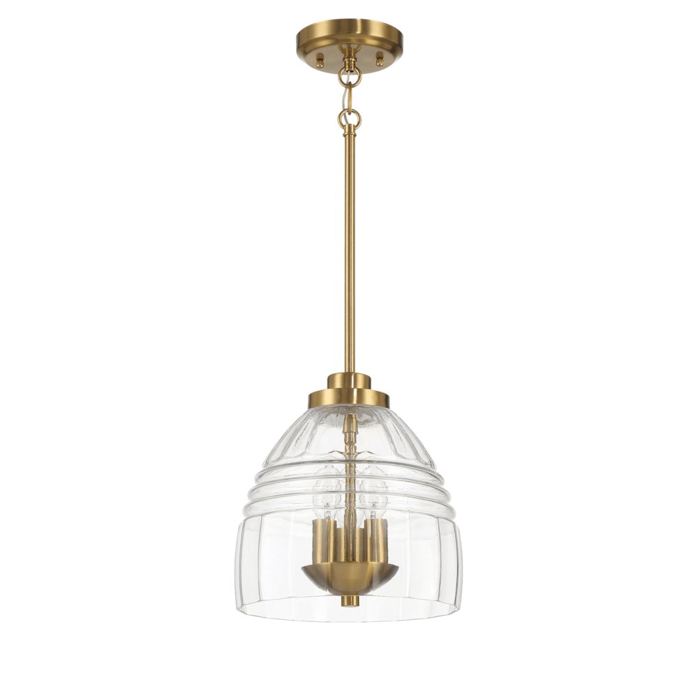 Ember Three Candle Lights Chain Pendant With Clear Glass - Satin Brass. Picture 1
