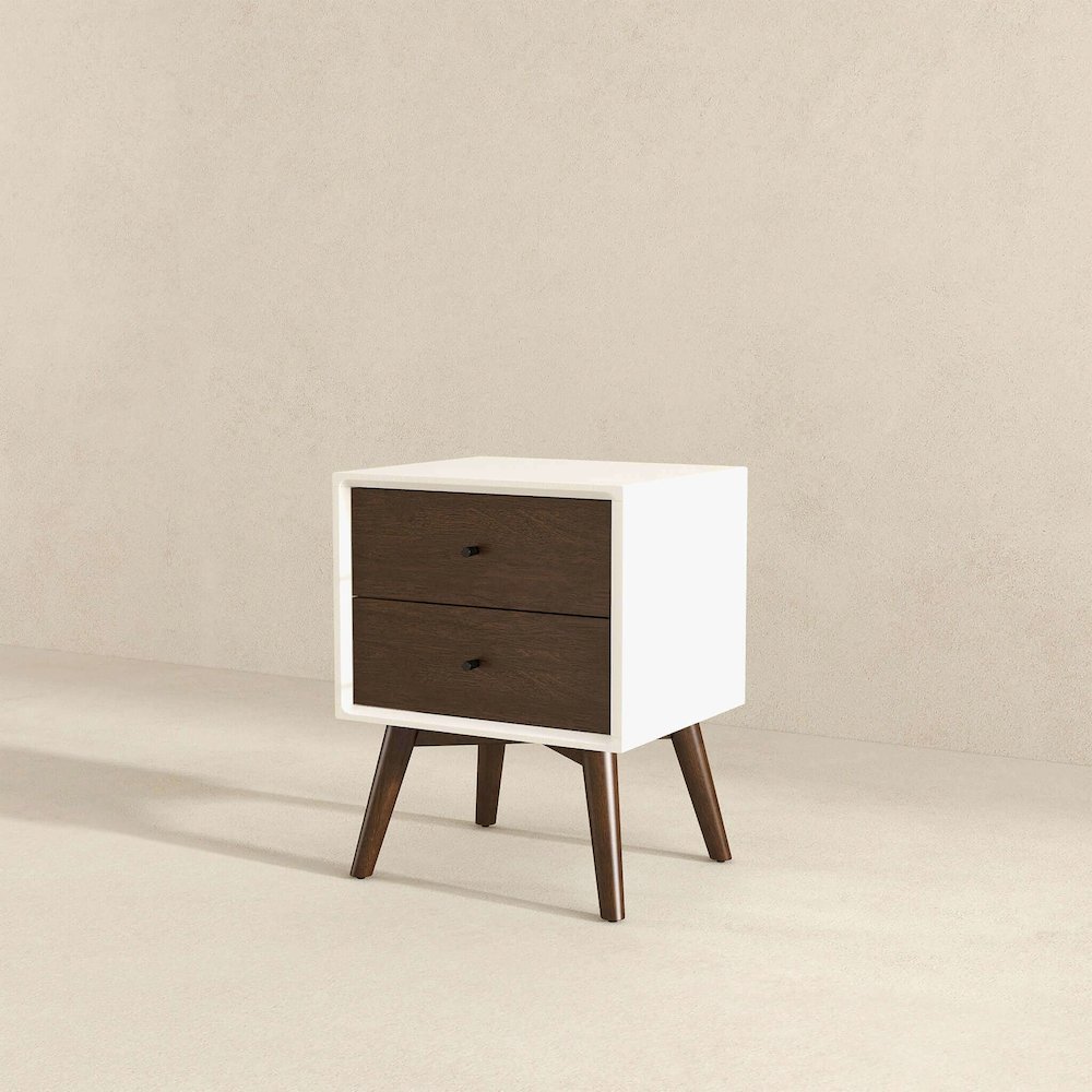 Caroline Mid Century Modern Style White Night Stand 2-Drawer. Picture 7