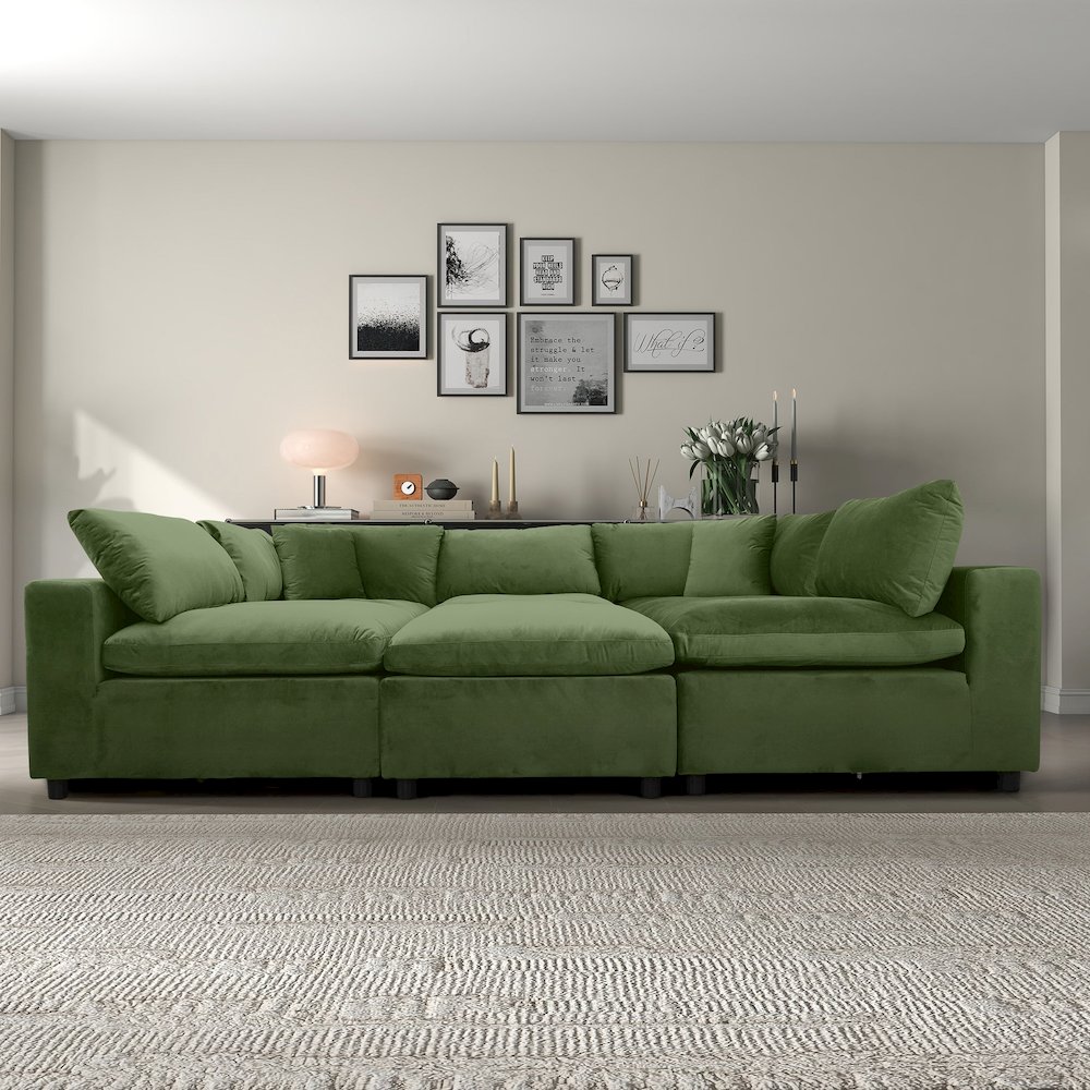 Hayward Olive Green Velvet Modular Sectional Sofa. Picture 4