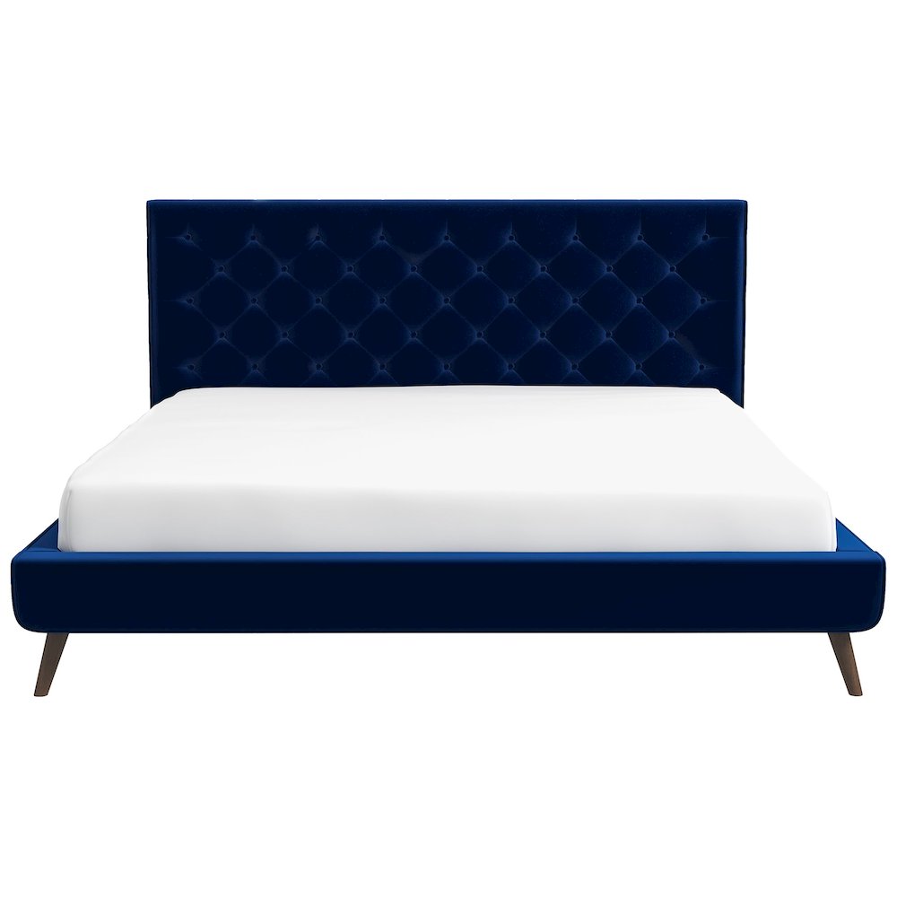 Dillon Blue Velvet Platform Bed (King Size). Picture 1