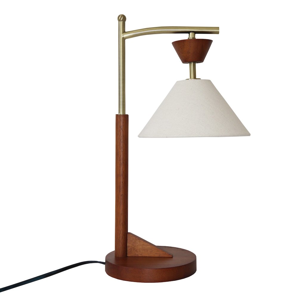 Dreamlight Table Lamp, Brown Solid Wood Base with Elegant Cone Linen Shade. Picture 2