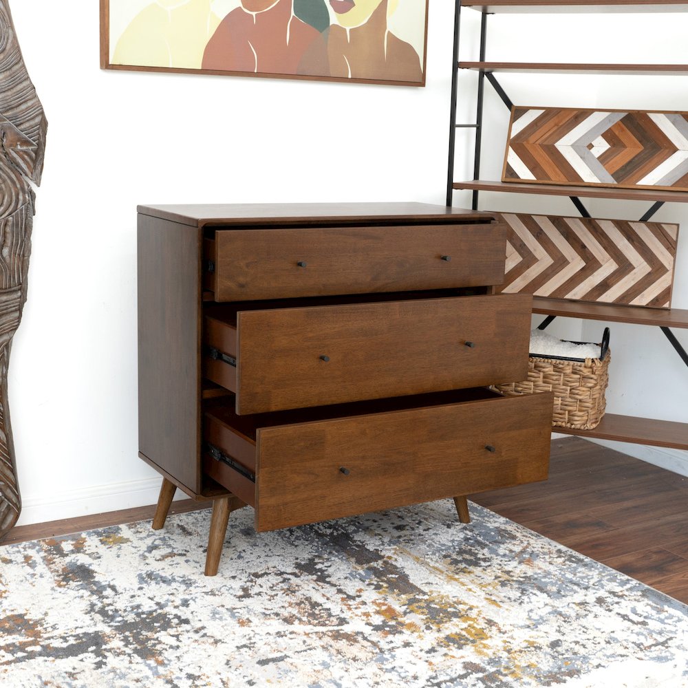 Caroline Mid Century Modern Solid Wood Dresser 3-Drawer. Picture 3