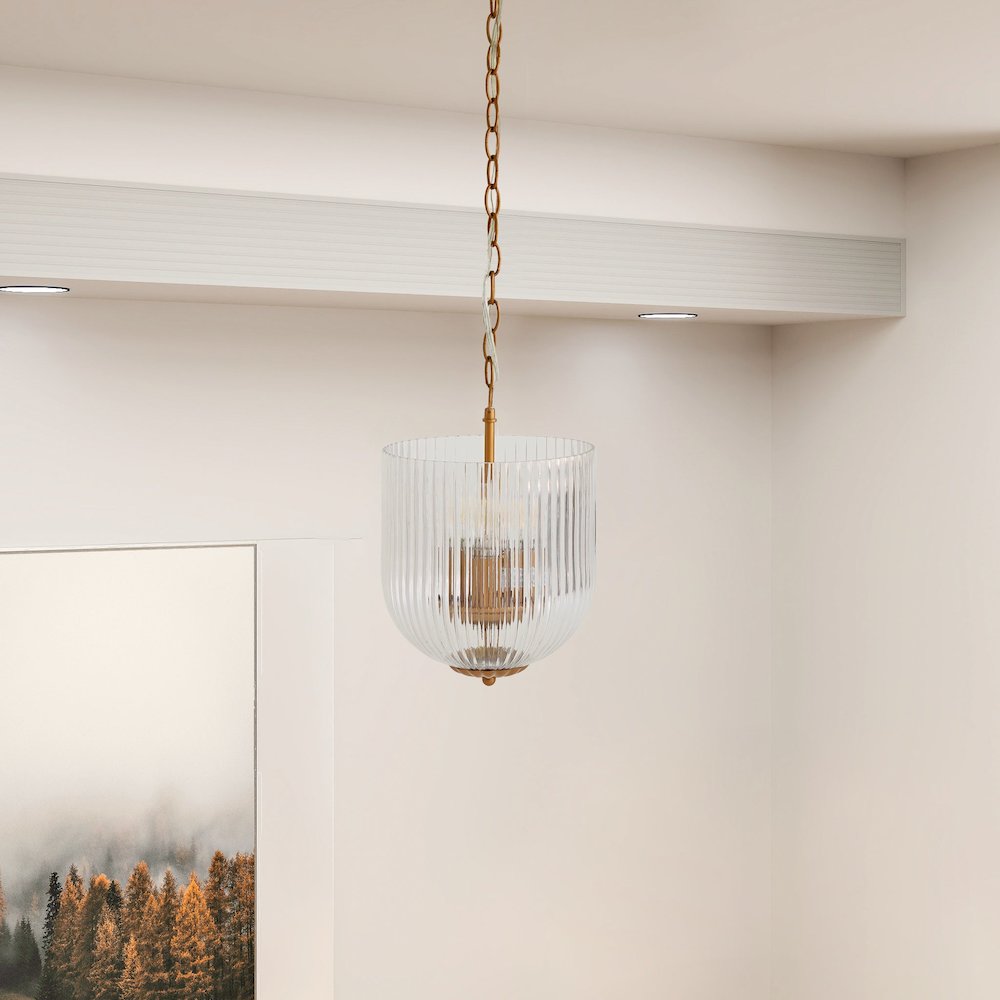 Garnet Pendant Lamp - Coarse Gold + Clear Glass. Picture 2